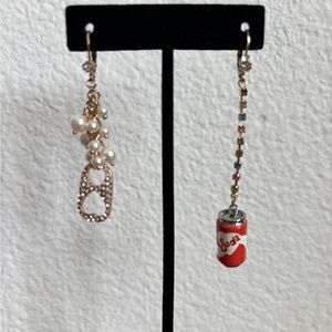 Betsey Johnson soda can mismatch earrings. EUC.